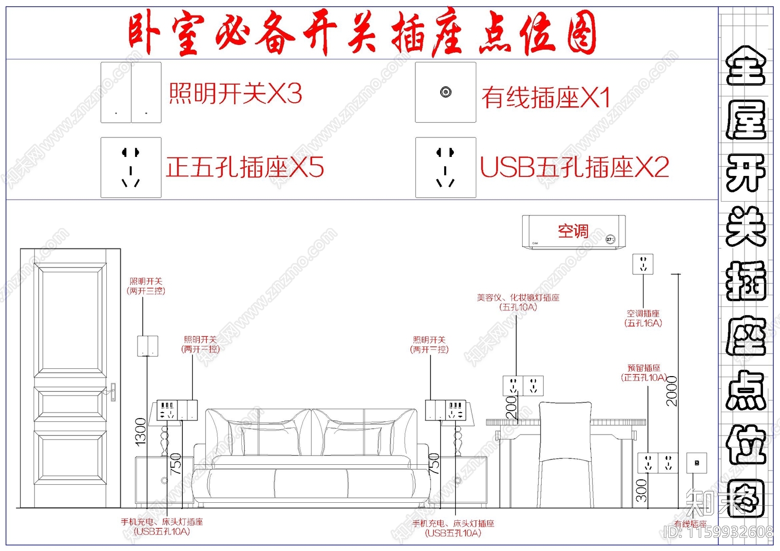 全屋开关插座点位图施工图下载【ID:1159932608】