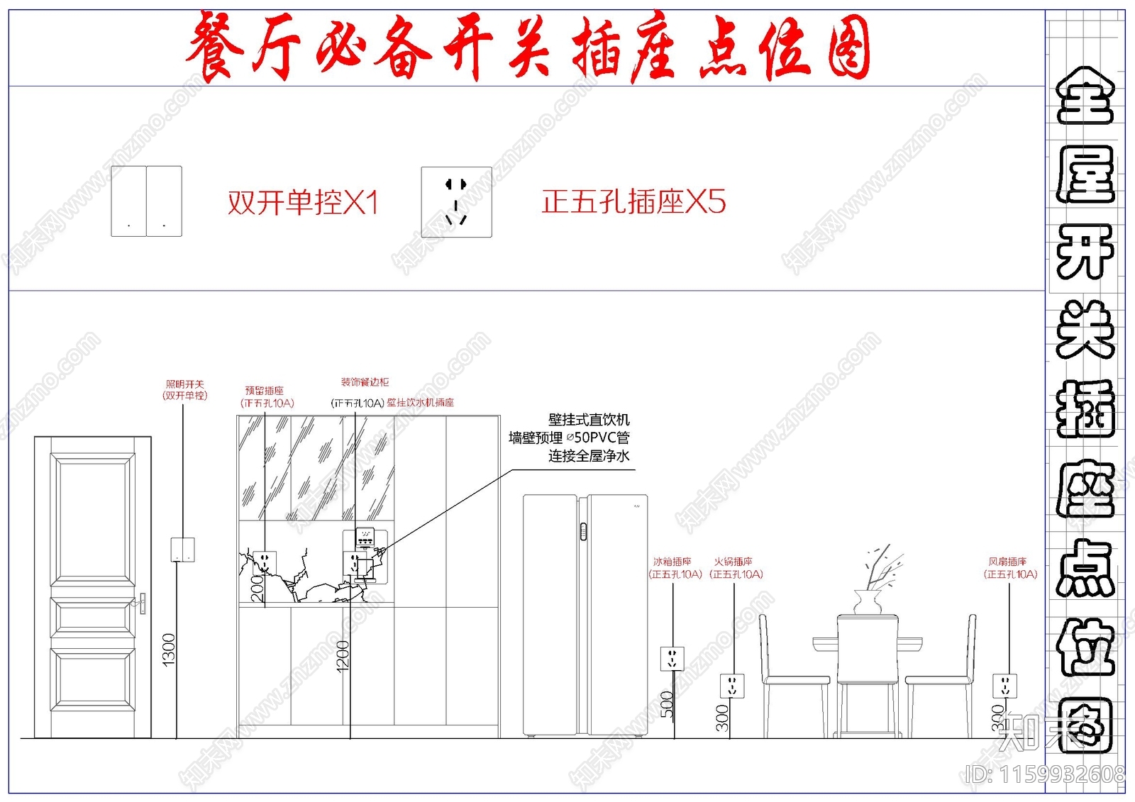 全屋开关插座点位图施工图下载【ID:1159932608】