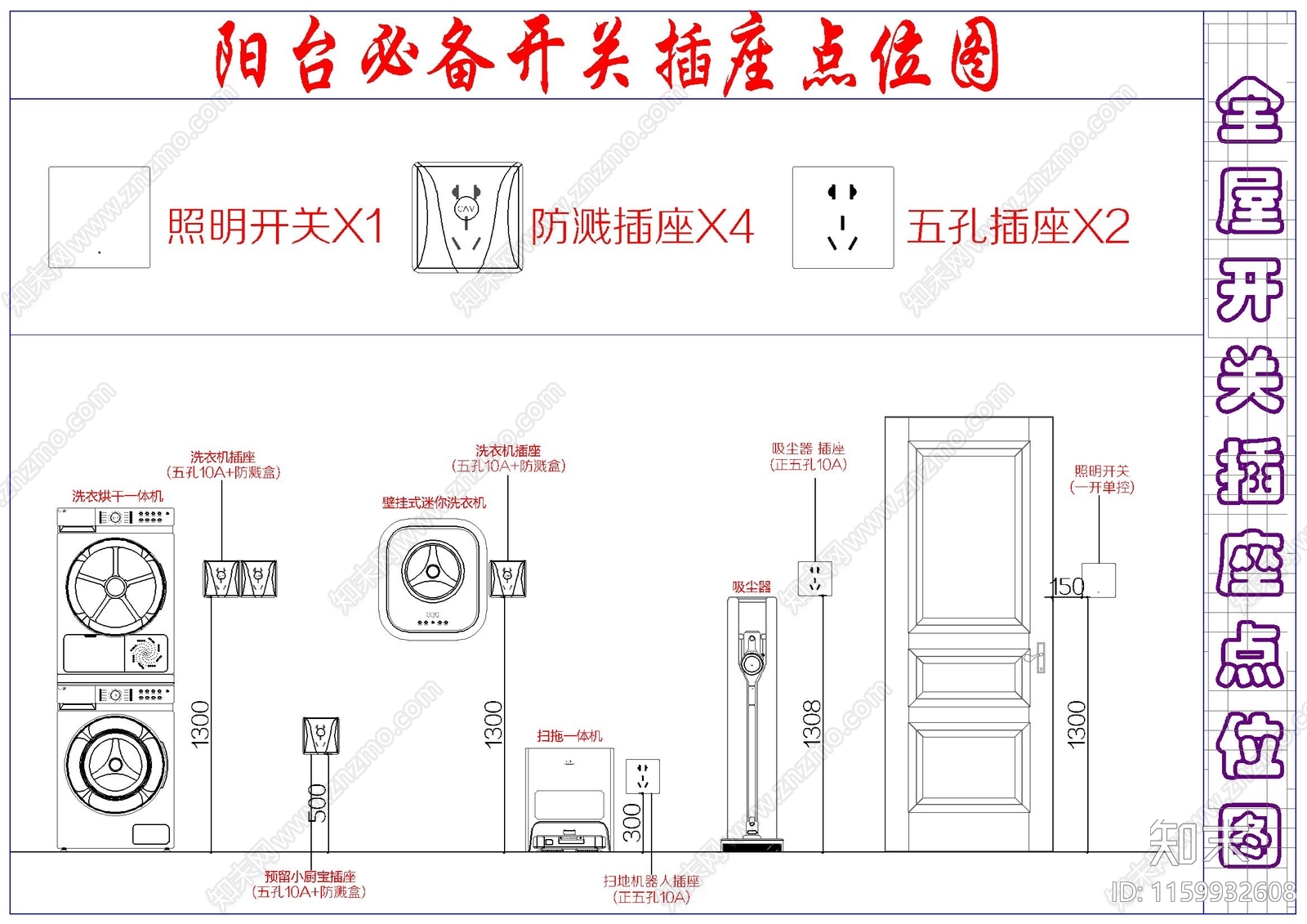 全屋开关插座点位图施工图下载【ID:1159932608】