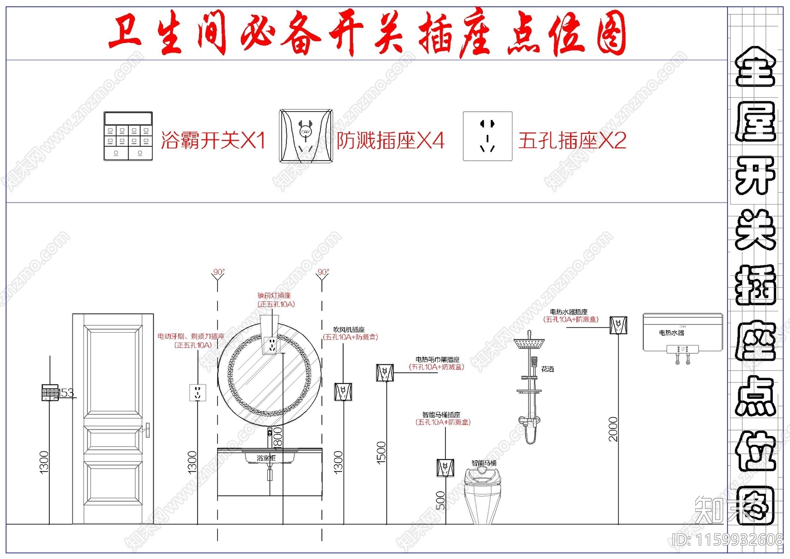 全屋开关插座点位图施工图下载【ID:1159932608】