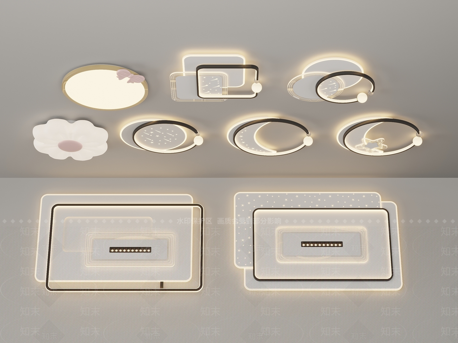 吸顶灯组合3D模型下载【ID:1159933150】