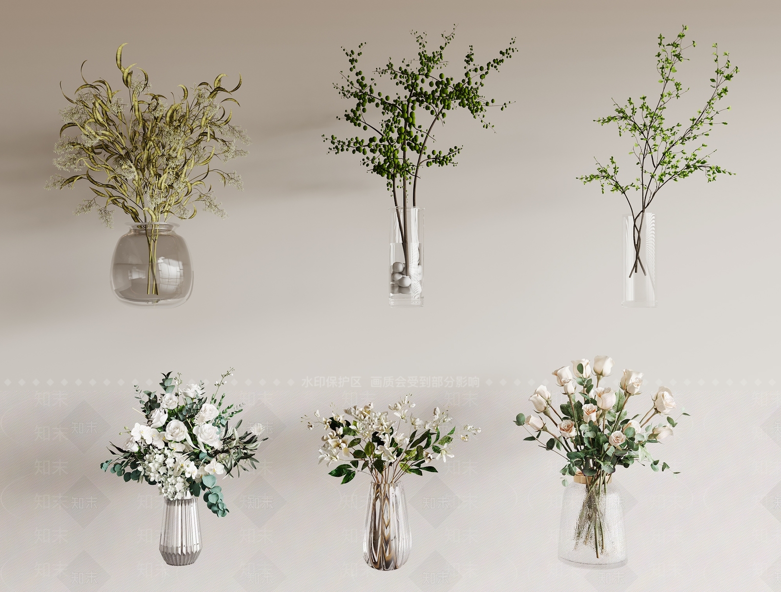 花瓶花卉组合3D模型下载【ID:1159933311】