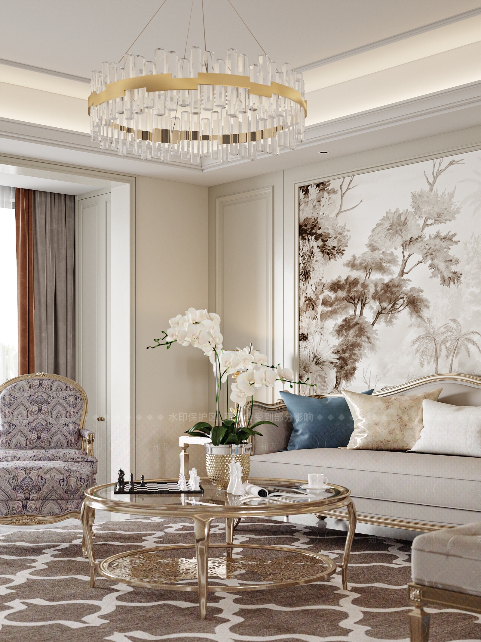 美式轻奢客餐厅3D模型下载【ID:1159934224】