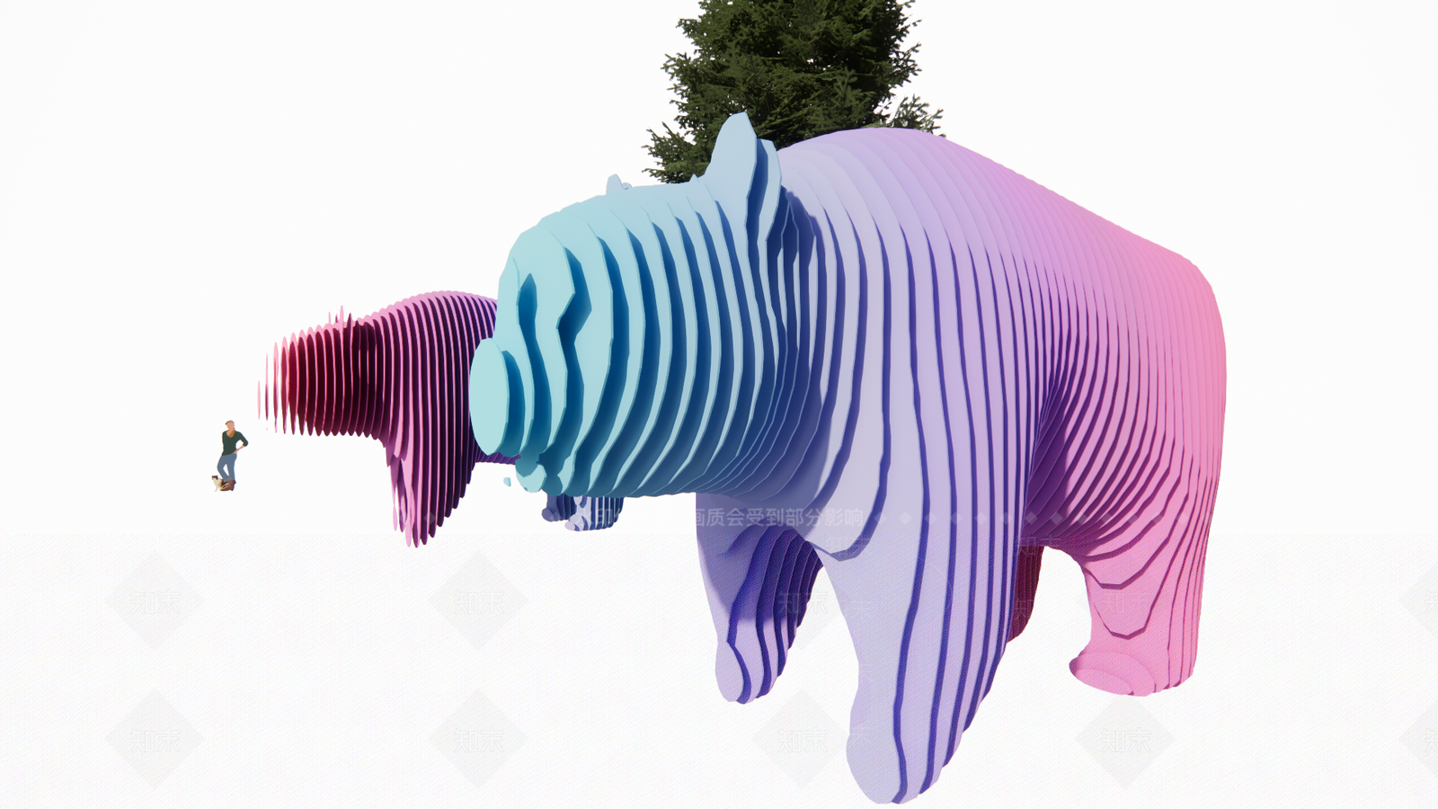 现代创意炫彩切片熊雕塑小品SU模型下载【ID:1159936026】