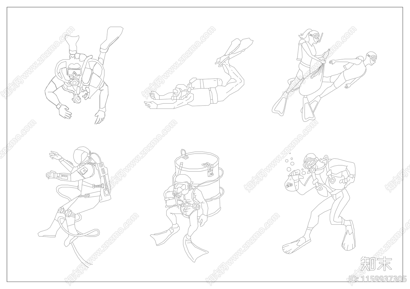 潜水人物cad施工图下载【ID:1159937305】