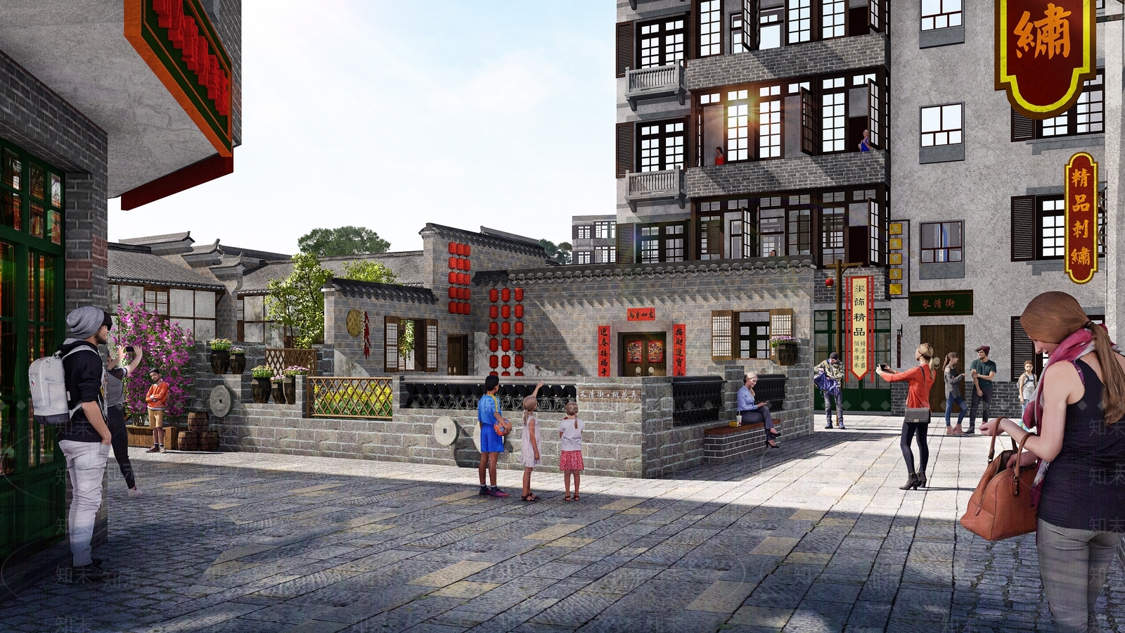 中式商业街SU模型下载【ID:1159938082】
