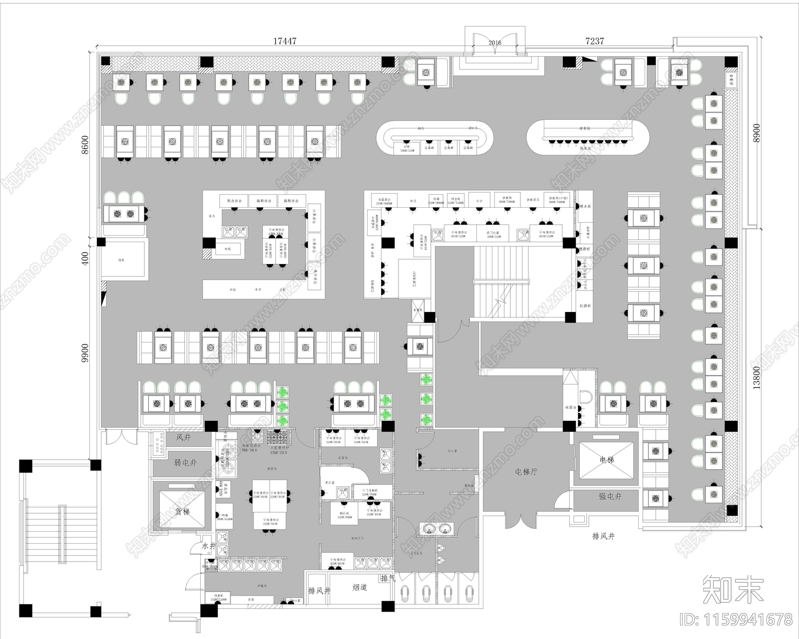全套自助餐厅装饰水电CAcad施工图下载【ID:1159941678】