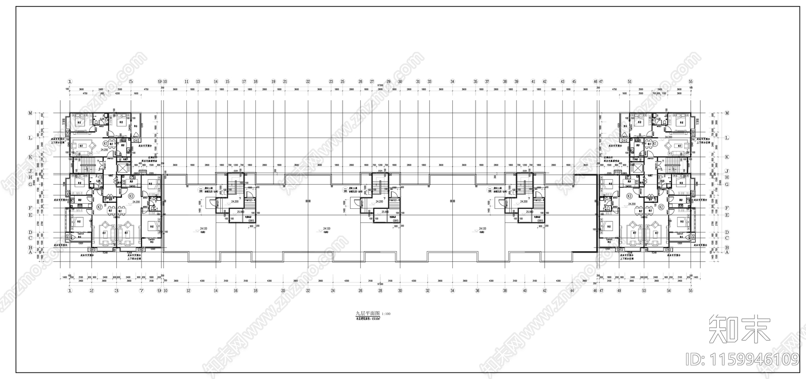 U型十一层商住楼建cad施工图下载【ID:1159946109】