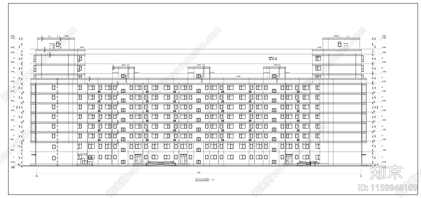 U型十一层商住楼建cad施工图下载【ID:1159946109】
