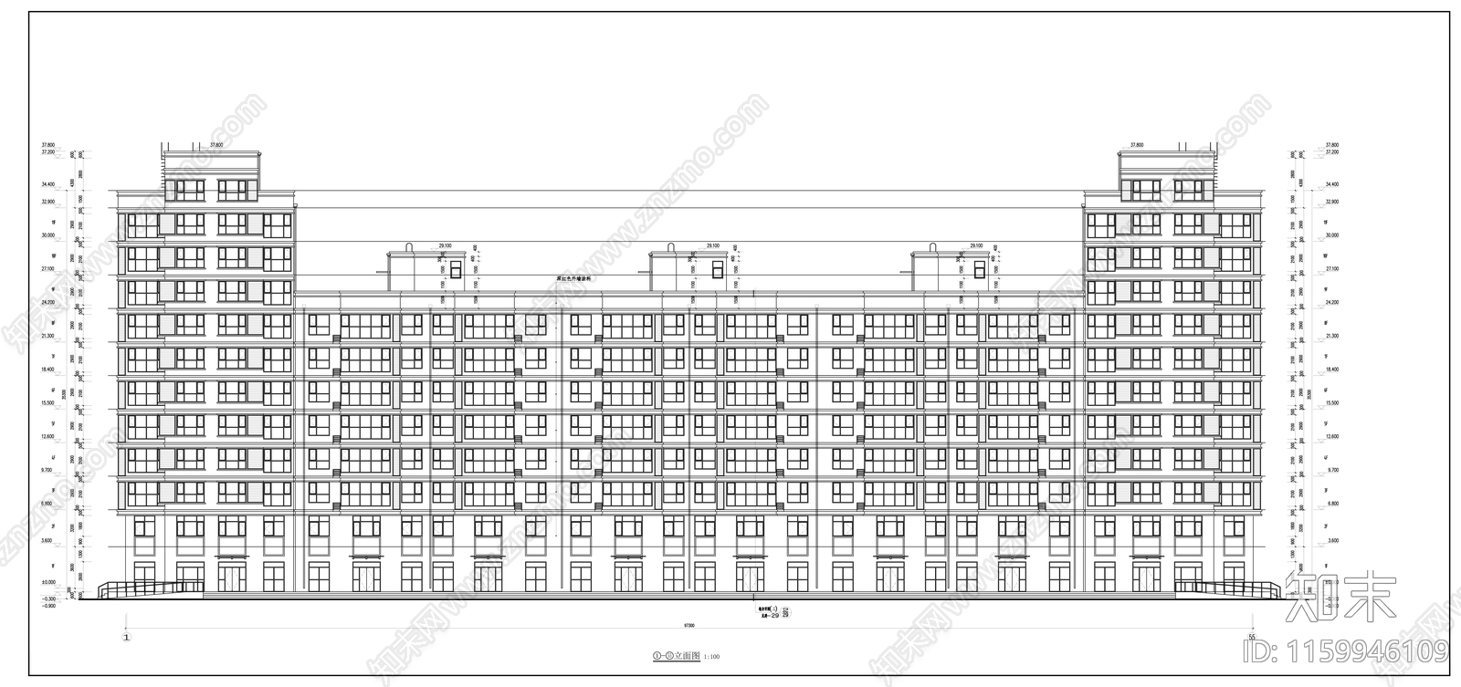 U型十一层商住楼建cad施工图下载【ID:1159946109】