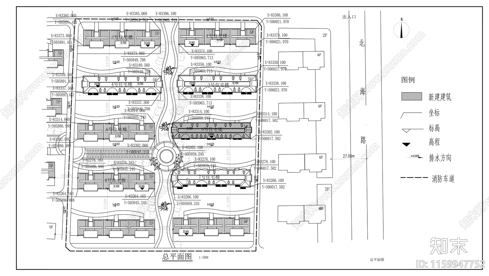 五层现代简约住宅楼建cad施工图下载【ID:1159947752】