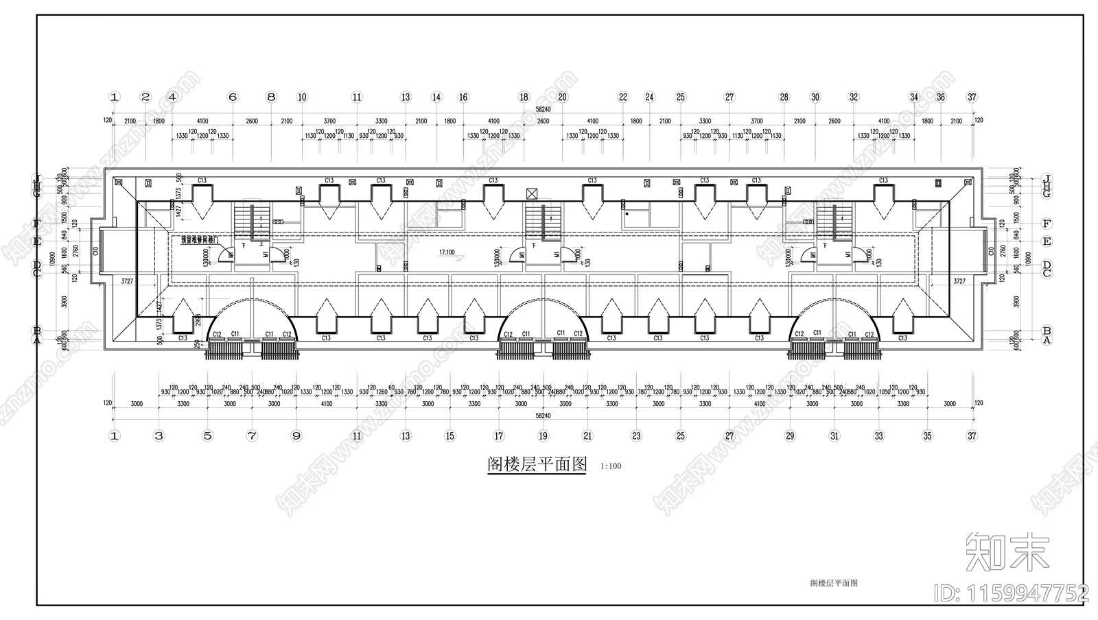 五层现代简约住宅楼建cad施工图下载【ID:1159947752】