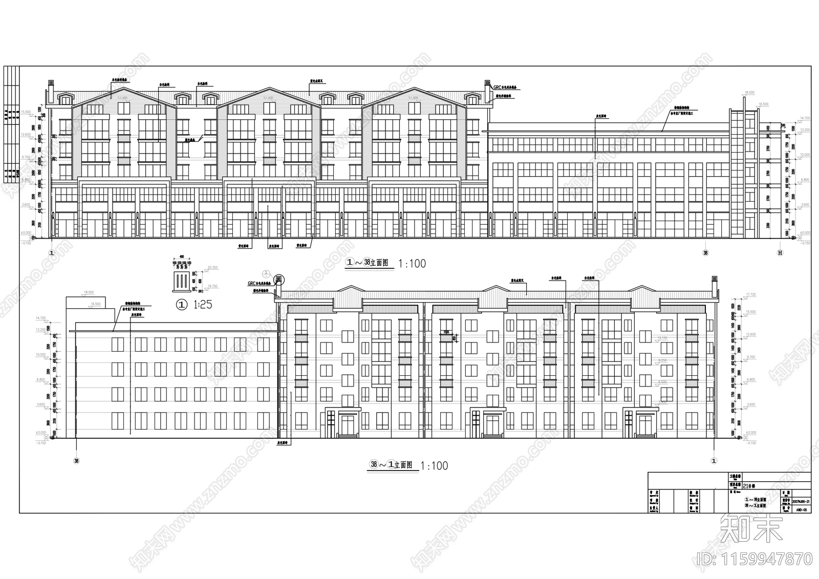 五层住宅楼建cad施工图下载【ID:1159947870】