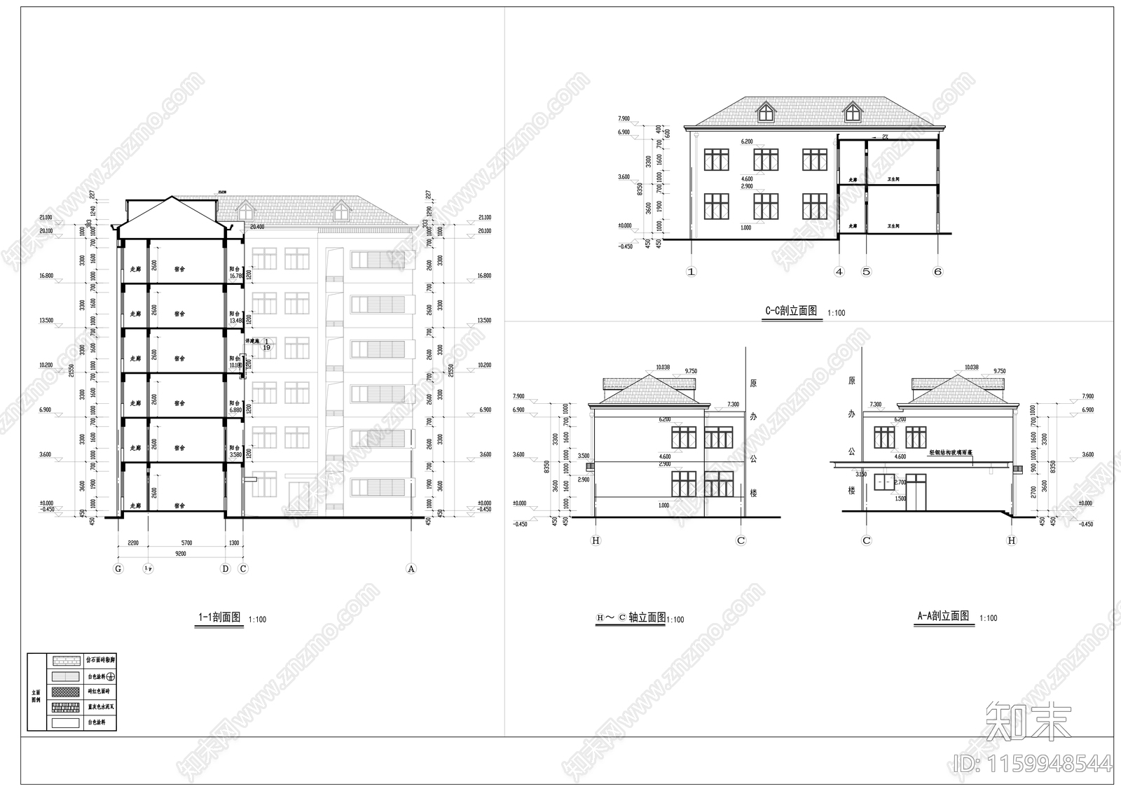 中学宿舍楼建cad施工图下载【ID:1159948544】