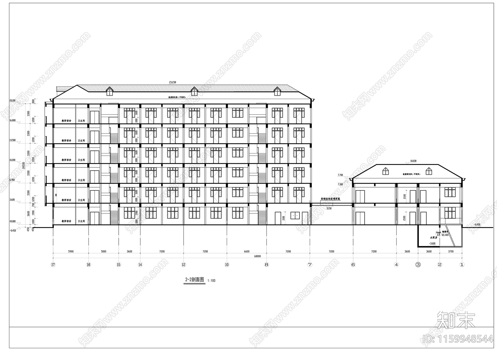 中学宿舍楼建cad施工图下载【ID:1159948544】