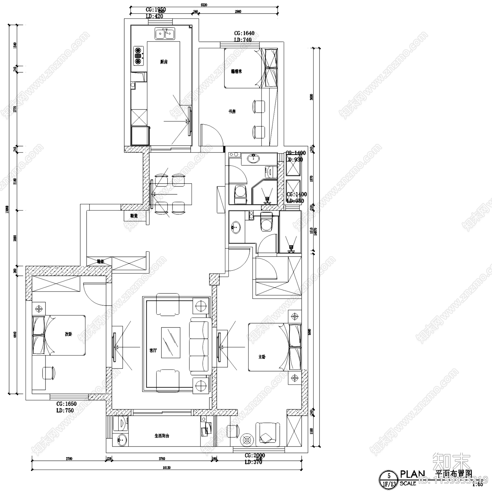 美式简欧优山美地8cad施工图下载【ID:1159953319】