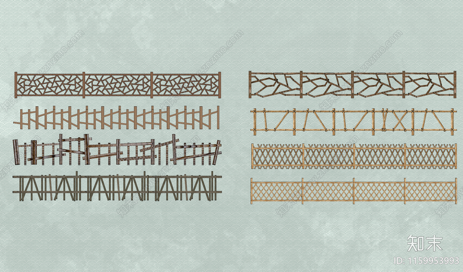 中式乡村木制栅栏围栏SU模型下载【ID:1159953993】