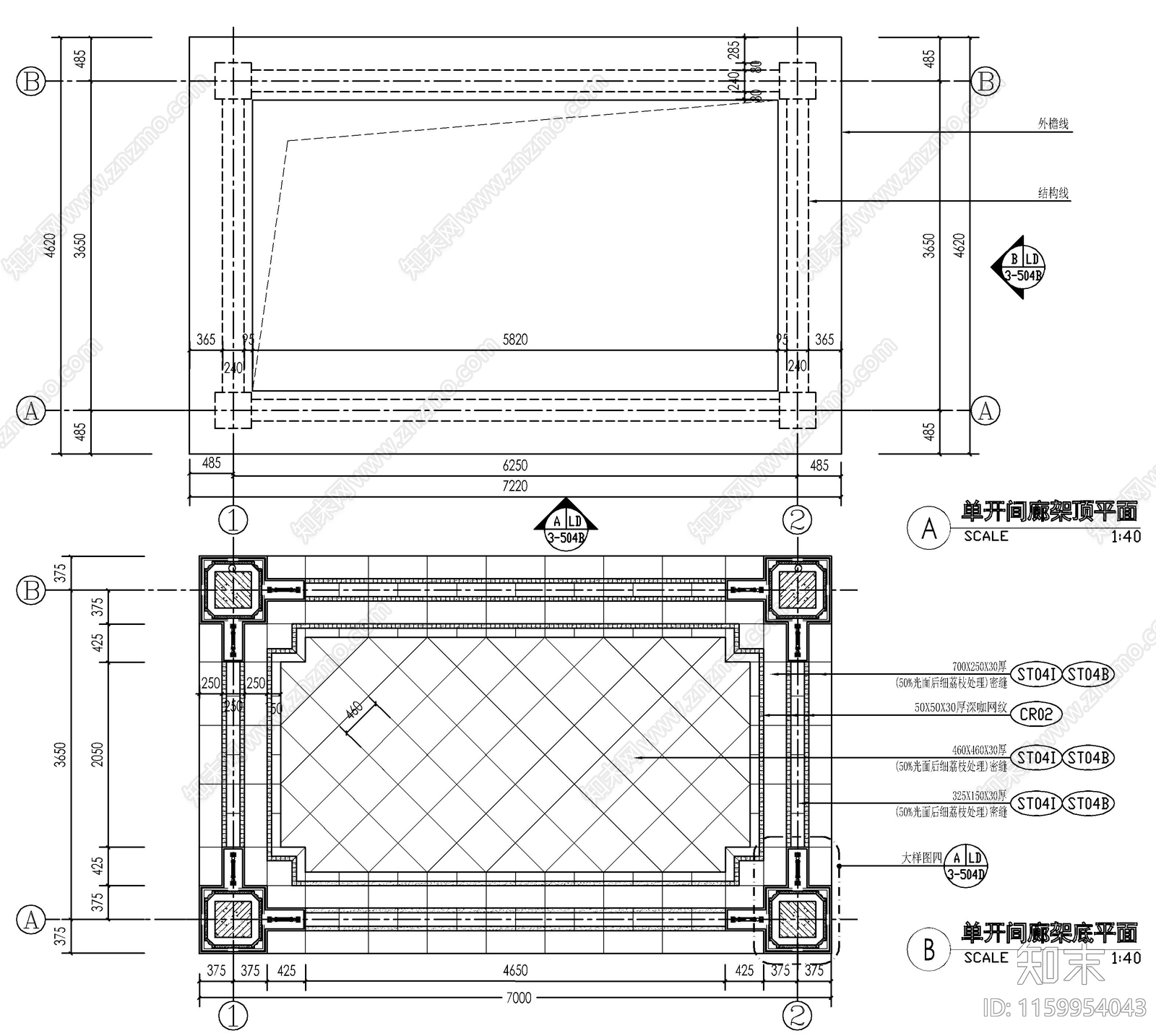 欧式单开间廊架详图cad施工图下载【ID:1159954043】