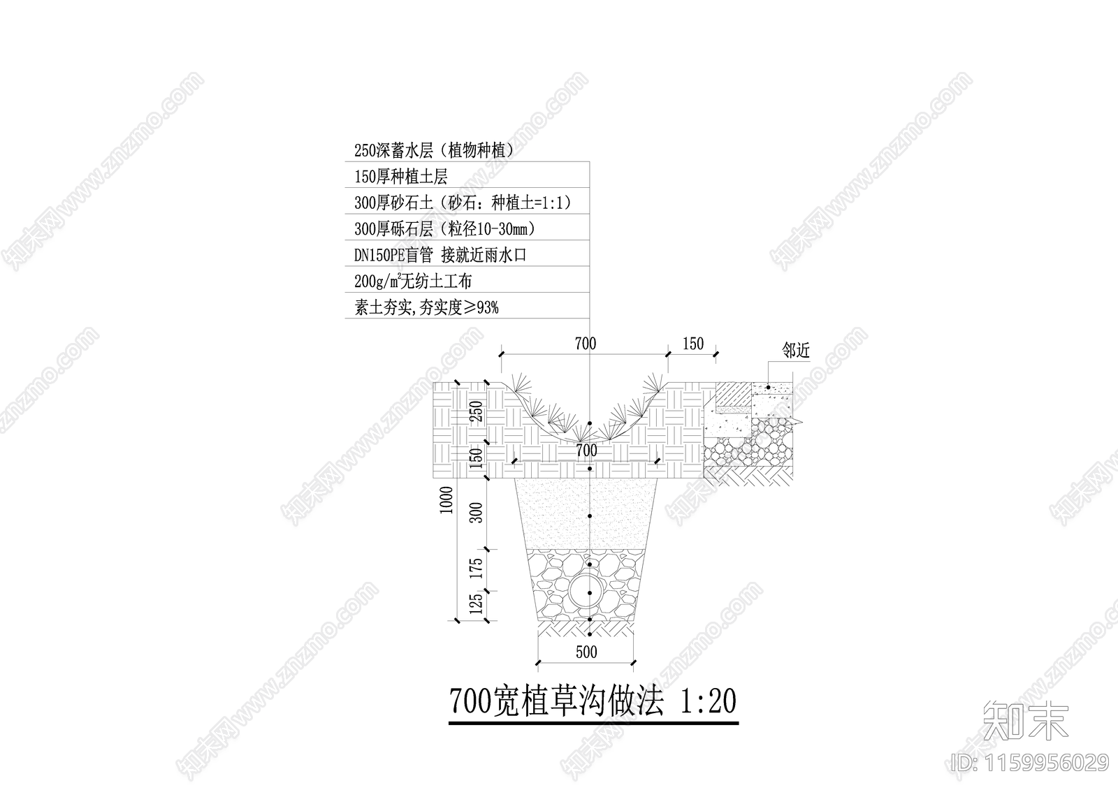 700宽植草沟做法施工图下载【ID:1159956029】