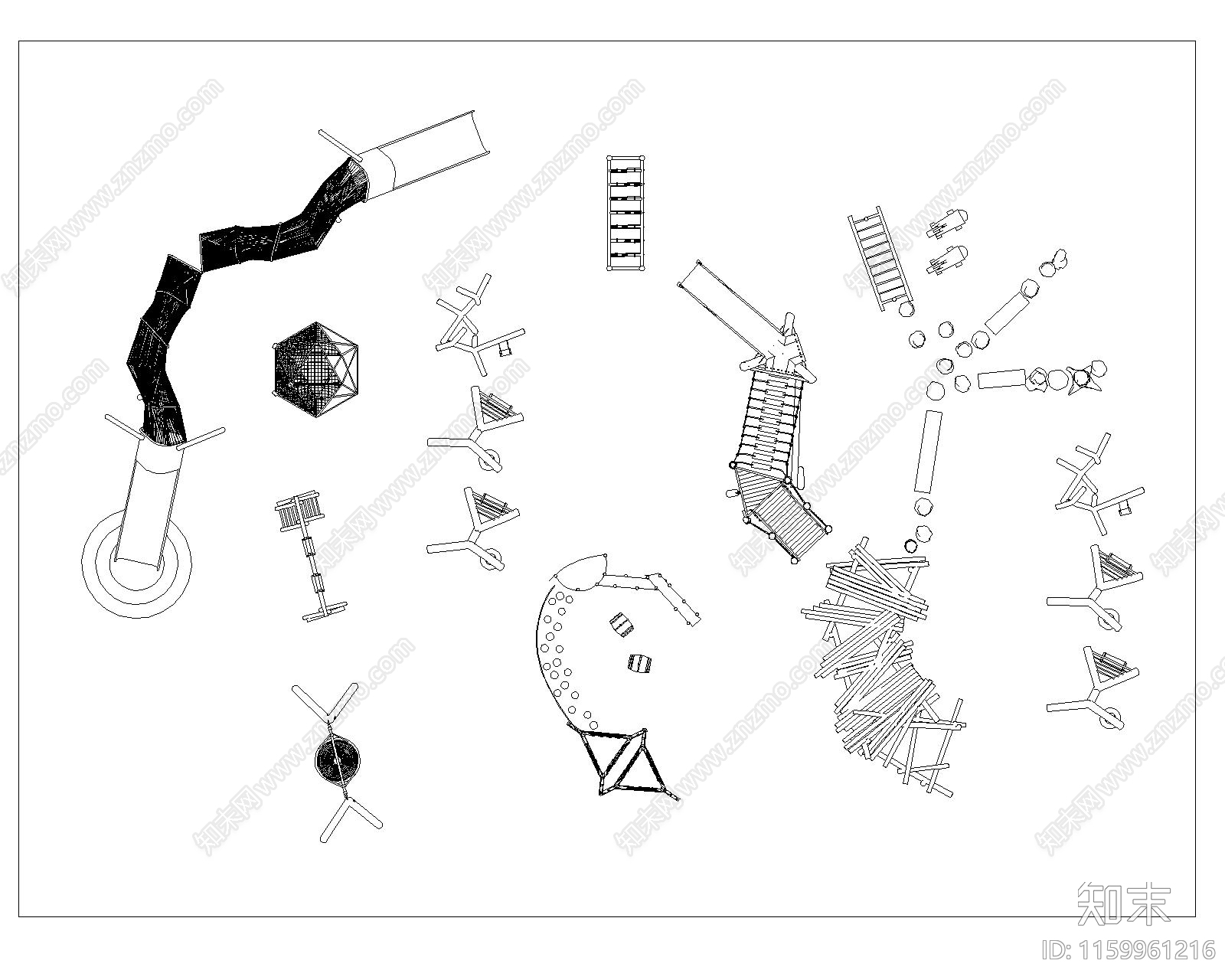 现代儿童户外拓展游乐设施器材cad施工图下载【ID:1159961216】