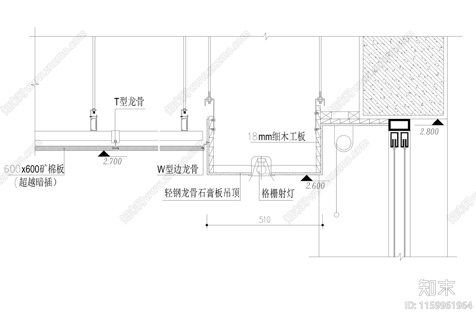 矿棉板吊顶安装收口大样图节点图做法工艺施工图下载【ID:1159961964】