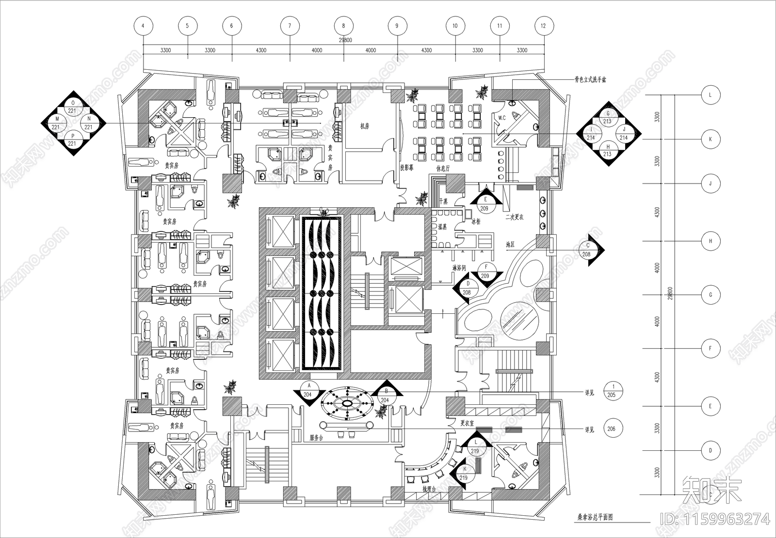 桑拿装修图cad施工图下载【ID:1159963274】