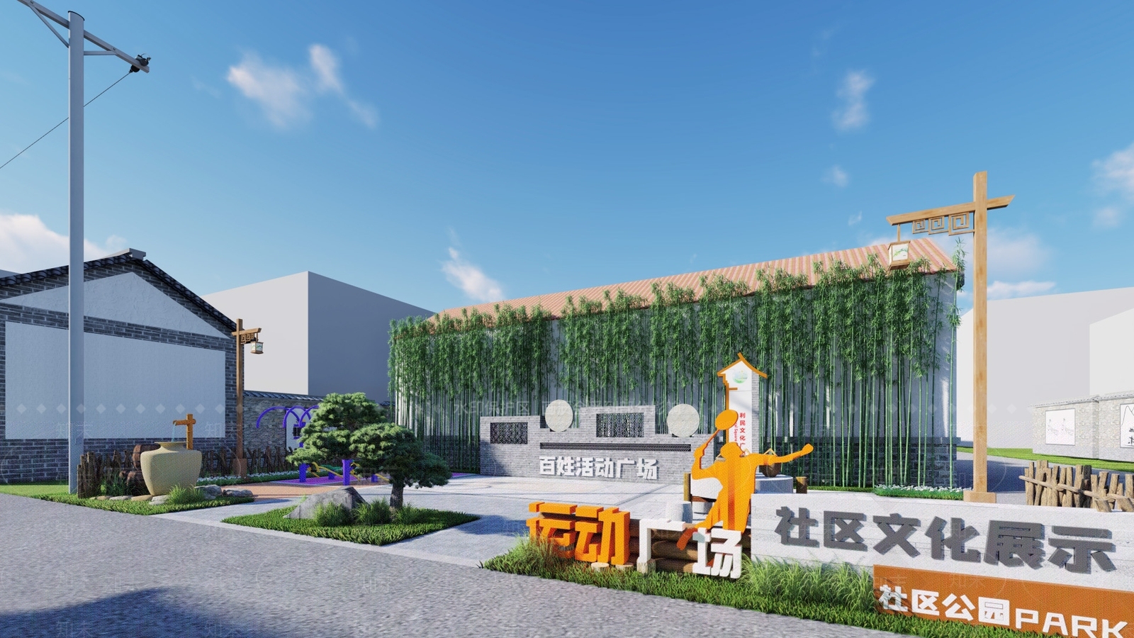 现代乡村公园广场SU模型下载【ID:1159964756】