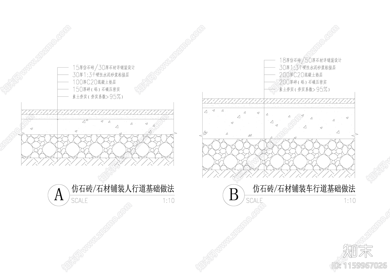 PC砖仿石砖铺装大样施工图下载【ID:1159967026】