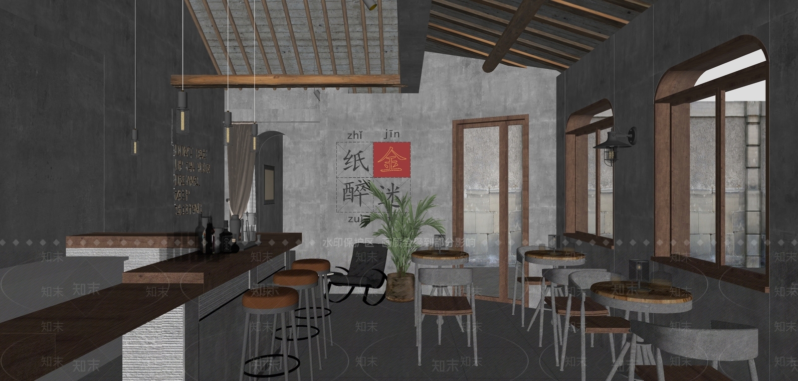 工业风酒吧SU模型下载【ID:1159968456】