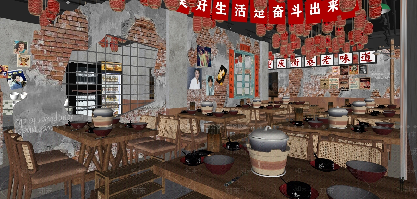 工业风火锅店SU模型下载【ID:1159972616】