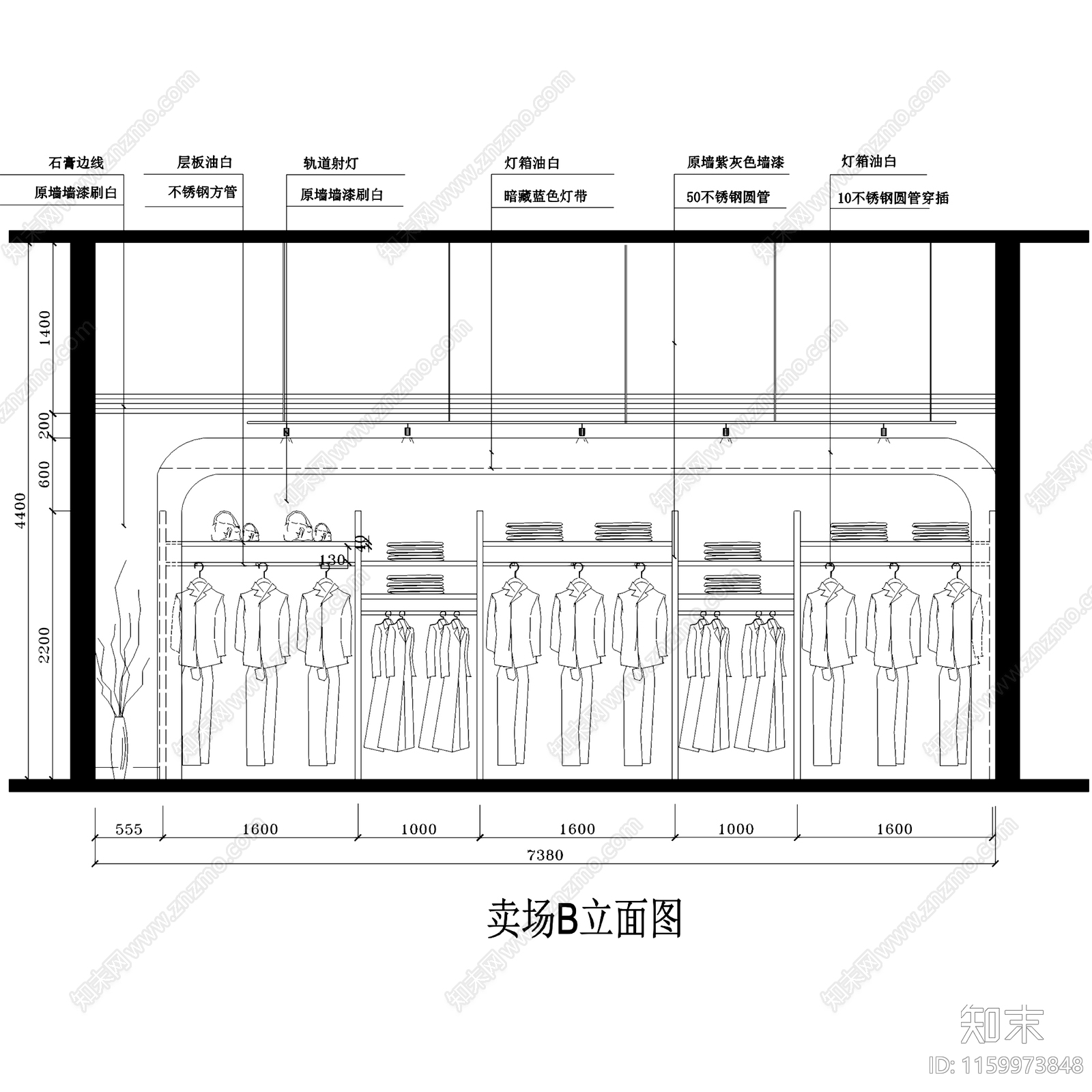 现代70㎡AnKoo二层服装店室内工装cad施工图下载【ID:1159973848】