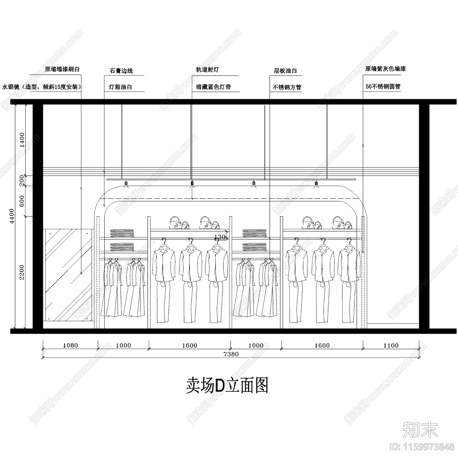 现代70㎡AnKoo二层服装店室内工装cad施工图下载【ID:1159973848】