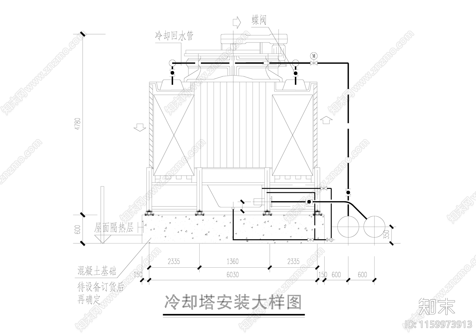 冷却塔安装大样图cad施工图下载【ID:1159973913】