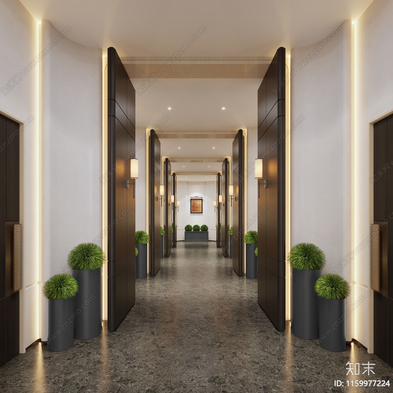 现代酒店走廊SU模型下载【ID:1159977224】