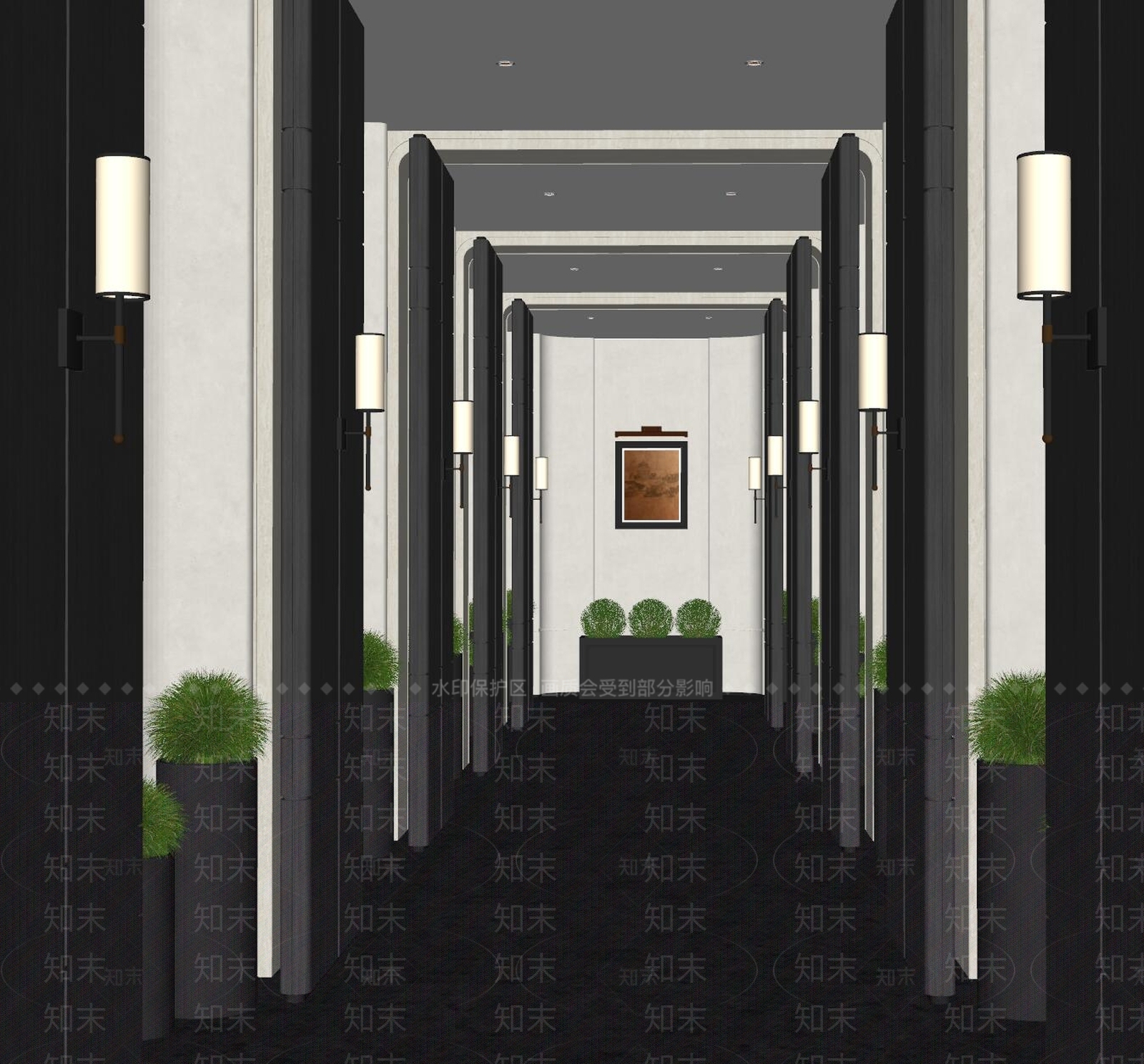 现代酒店走廊SU模型下载【ID:1159977224】