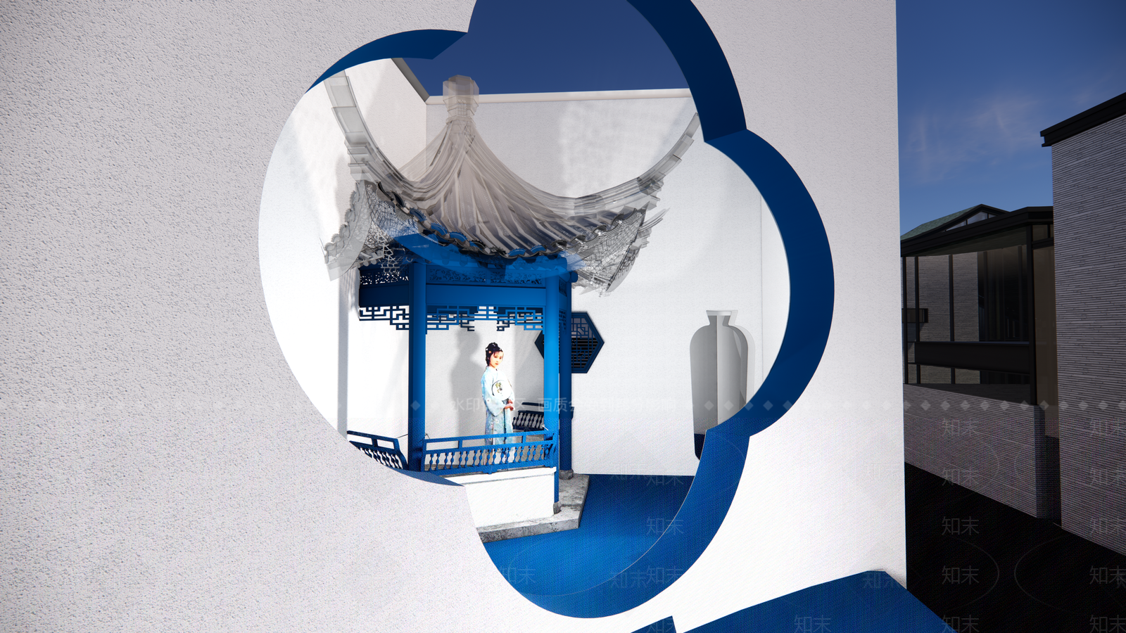 新中式攒尖亭银丝古建景观装置SU模型下载【ID:1159981969】