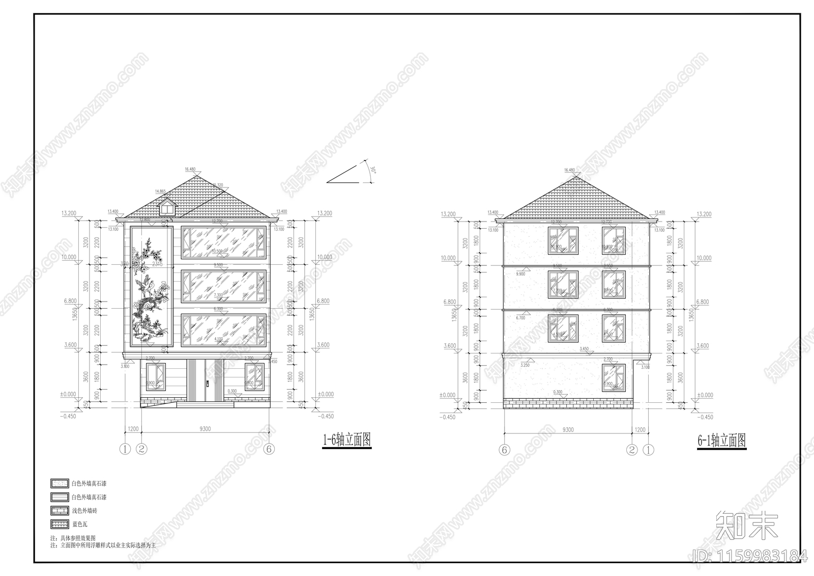 10mx10m四层坡屋顶别cad施工图下载【ID:1159983184】