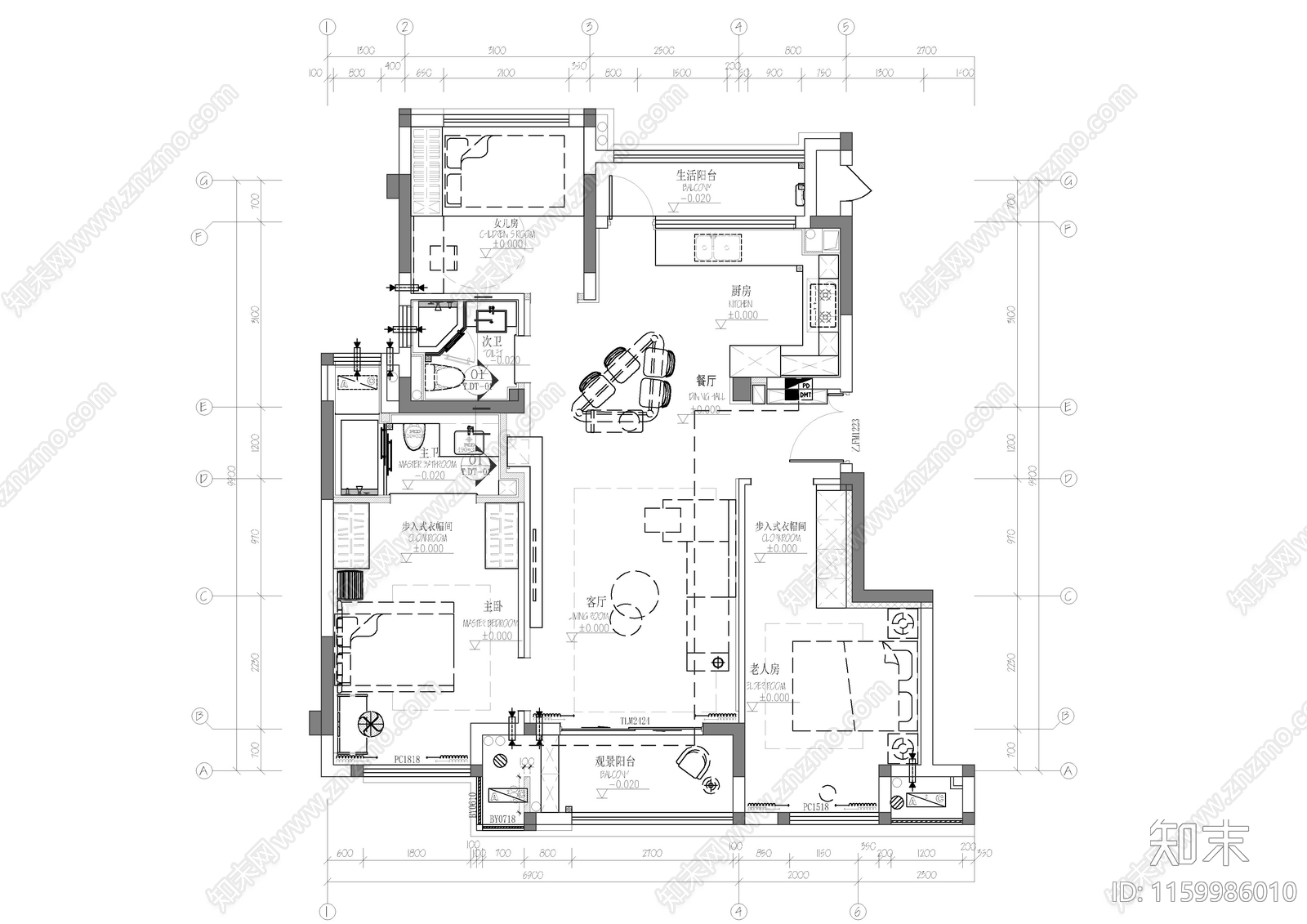 家装平面布置图cad施工图下载【ID:1159986010】