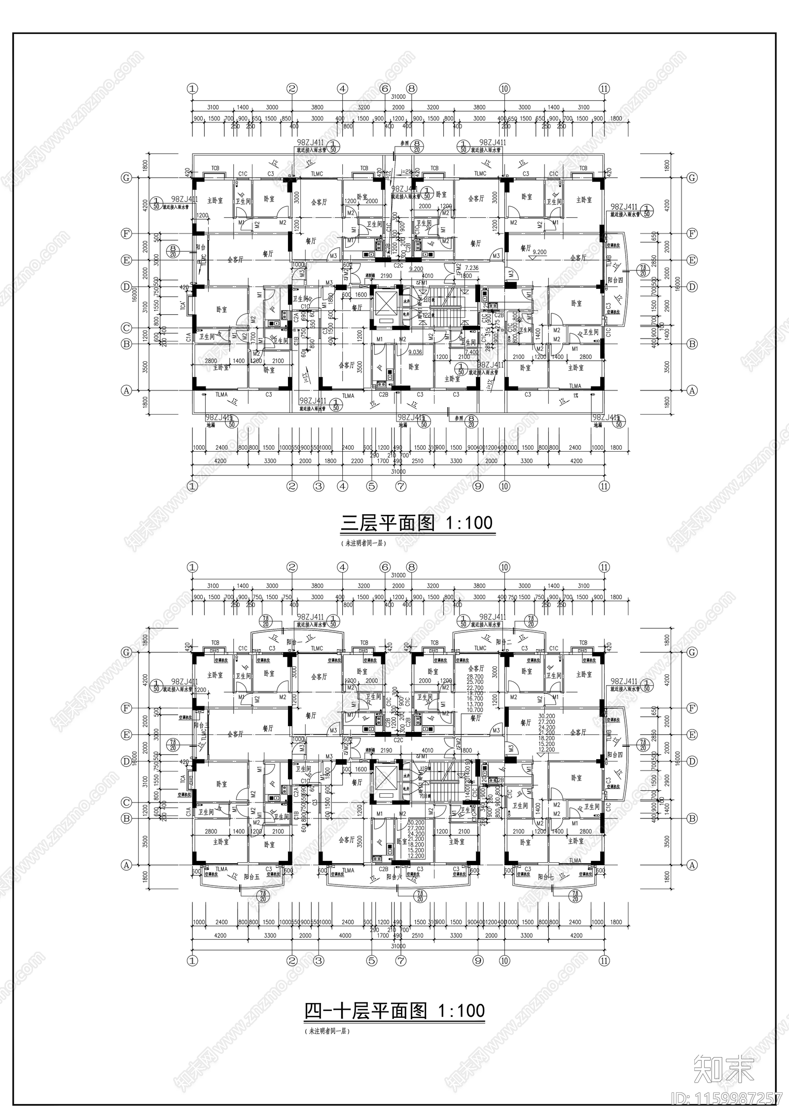 高层住宅建cad施工图下载【ID:1159987257】