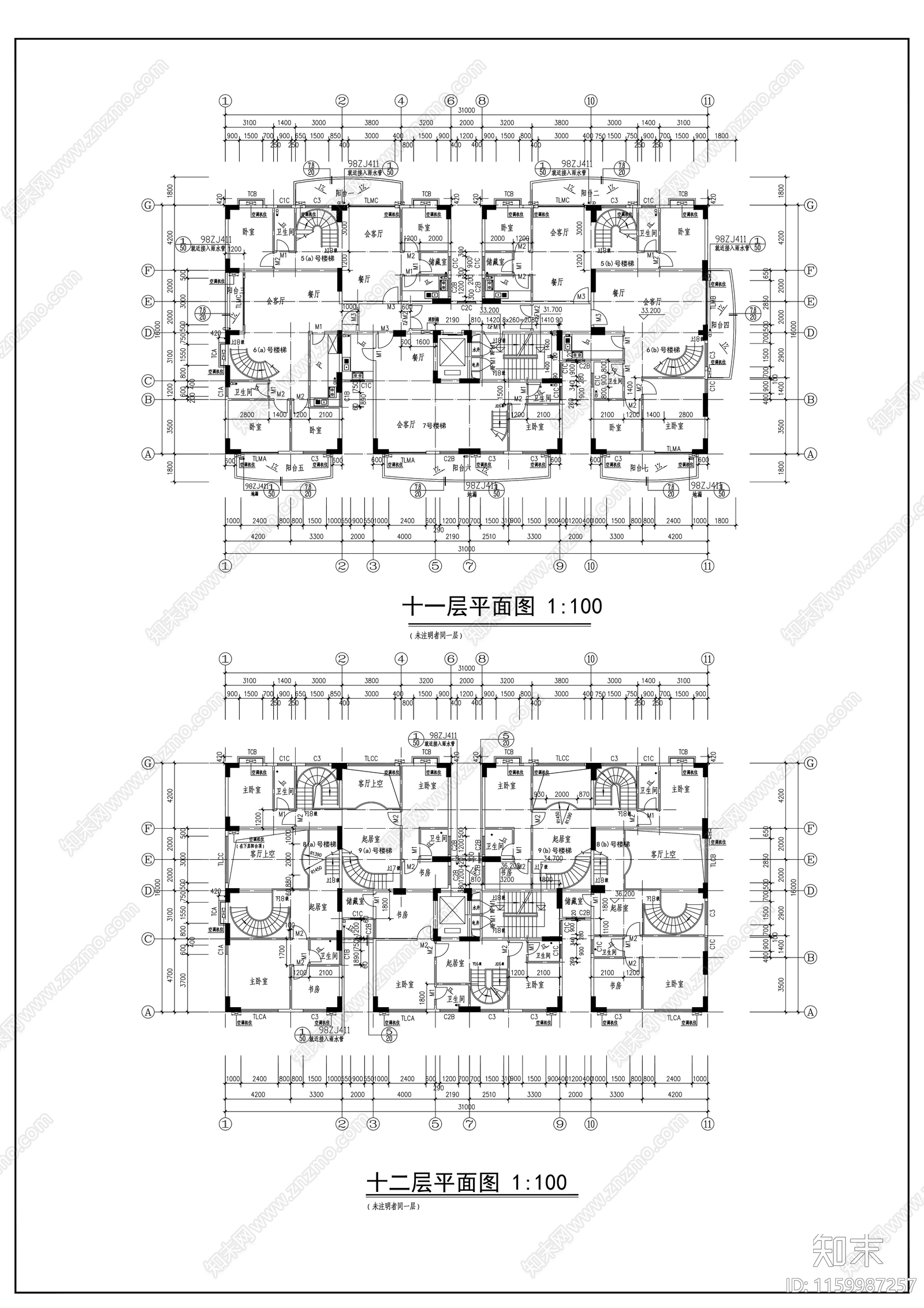 高层住宅建cad施工图下载【ID:1159987257】