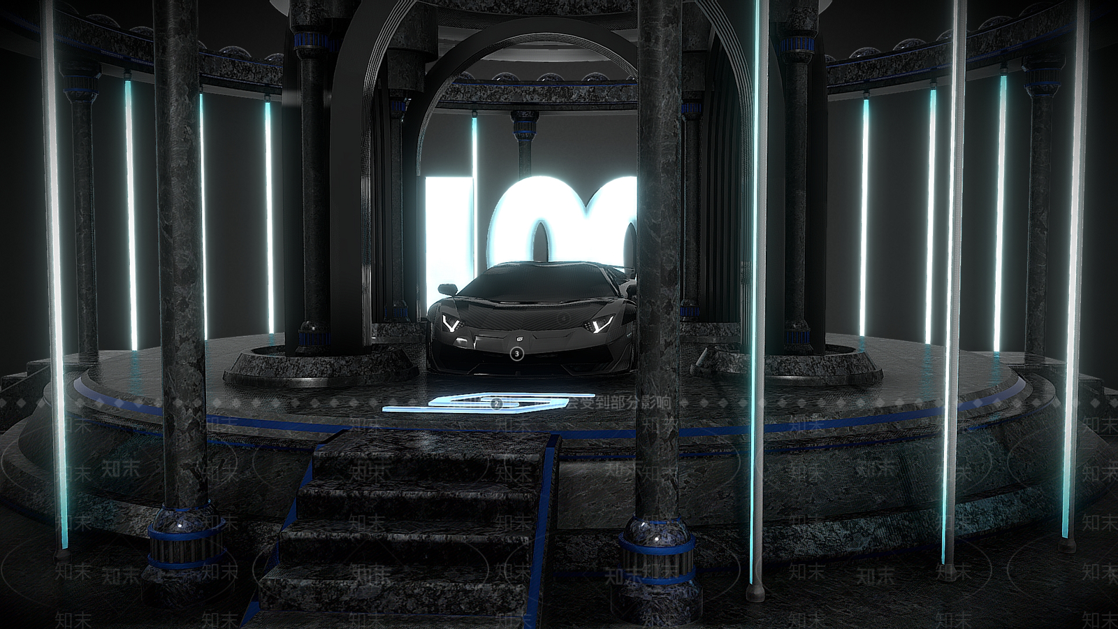 现代兰博基尼跑车展台SU模型下载【ID:1159990536】