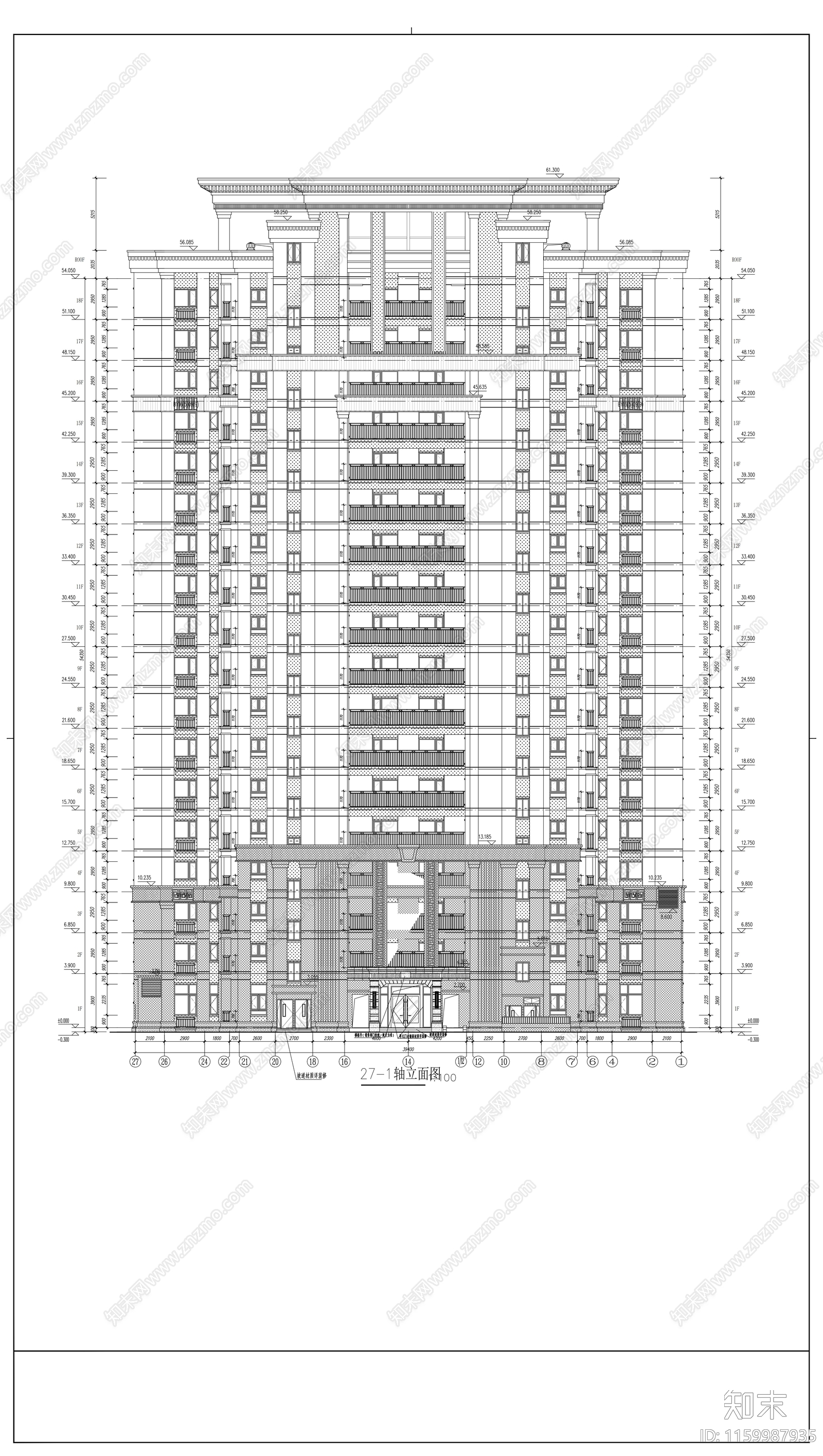 十八层连廊住宅cad施工图下载【ID:1159987935】