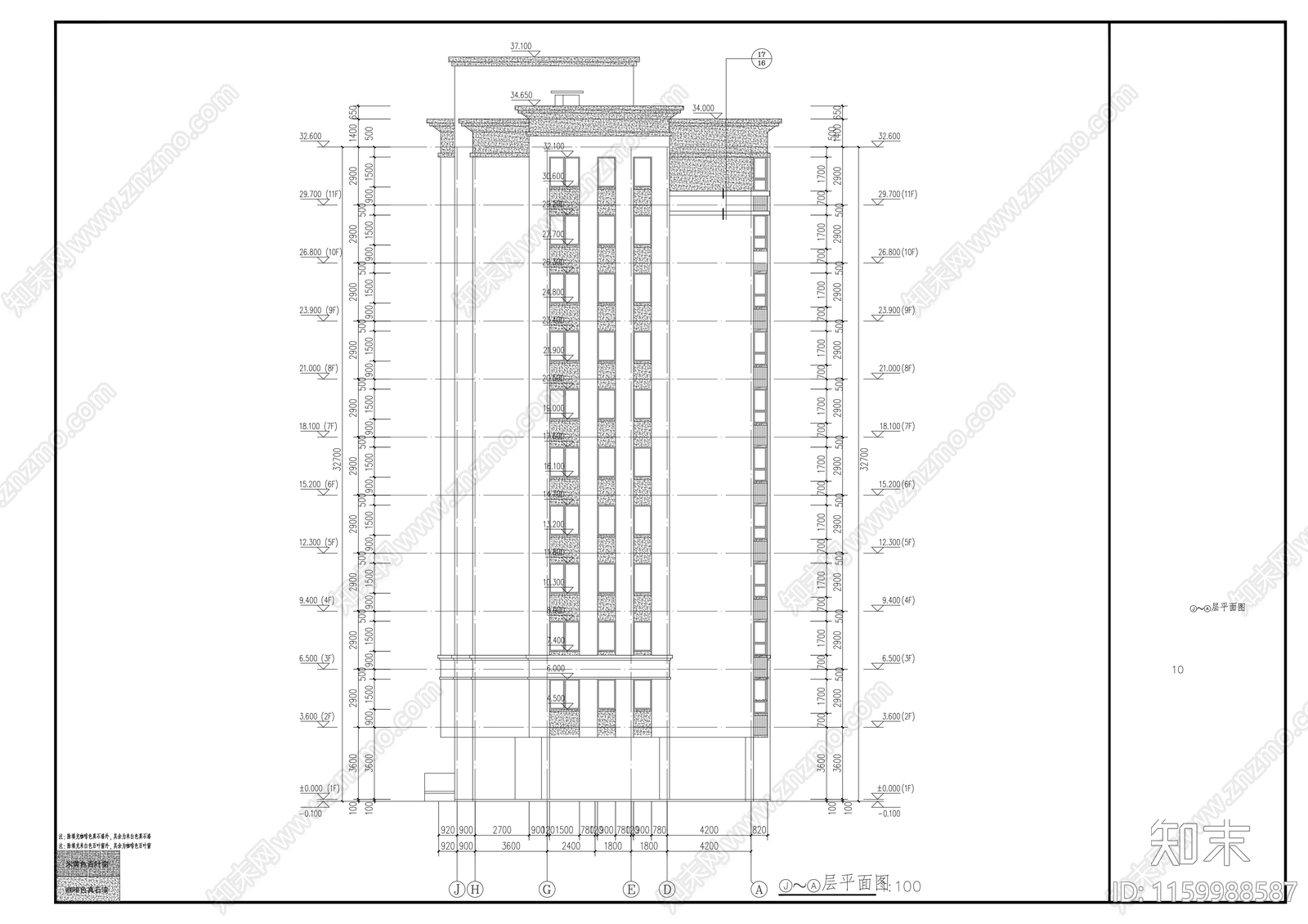 一梯两户两单元三房两厅两卫高层住宅cad施工图下载【ID:1159988587】