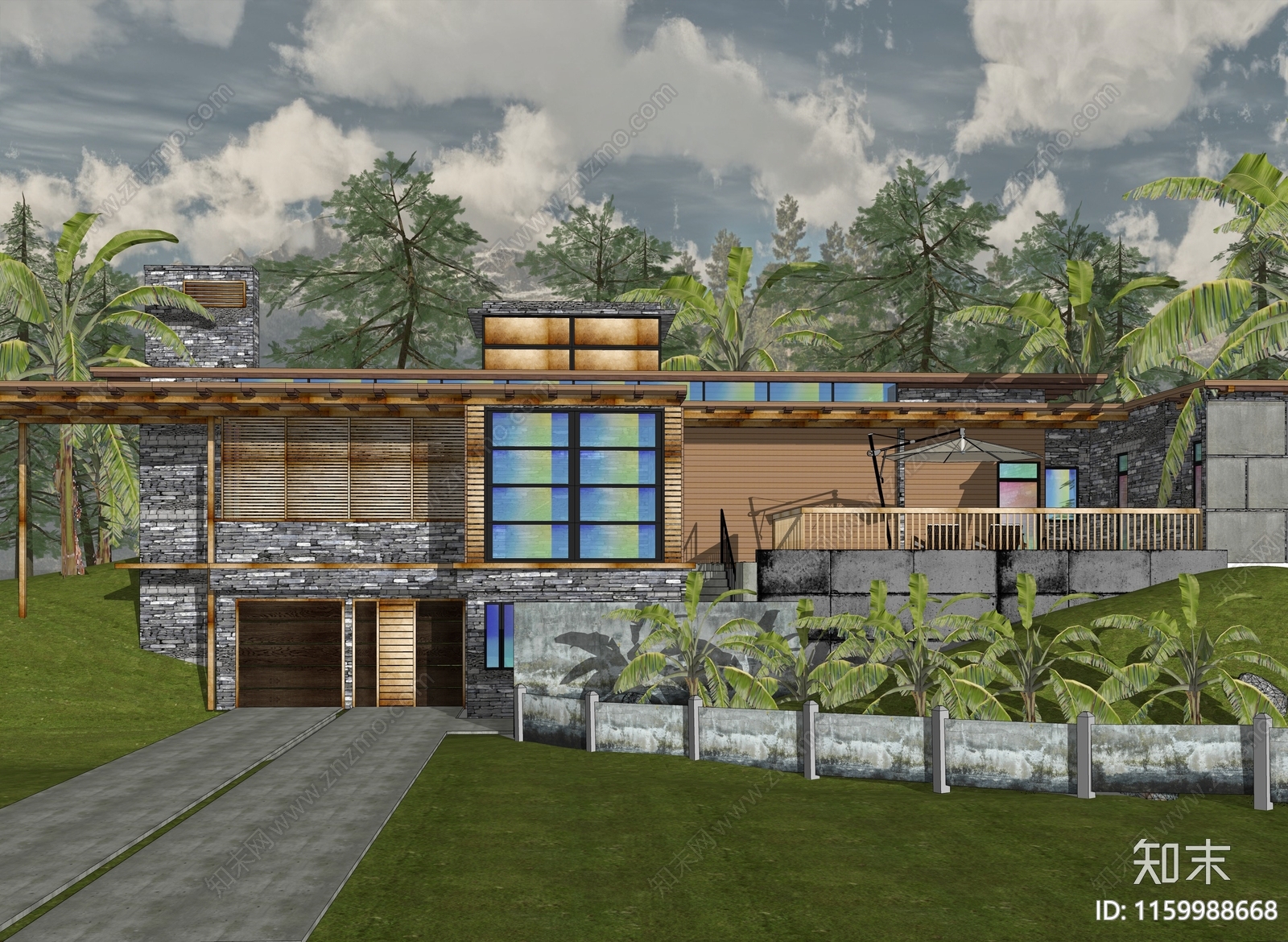现代山地别墅SU模型下载【ID:1159988668】