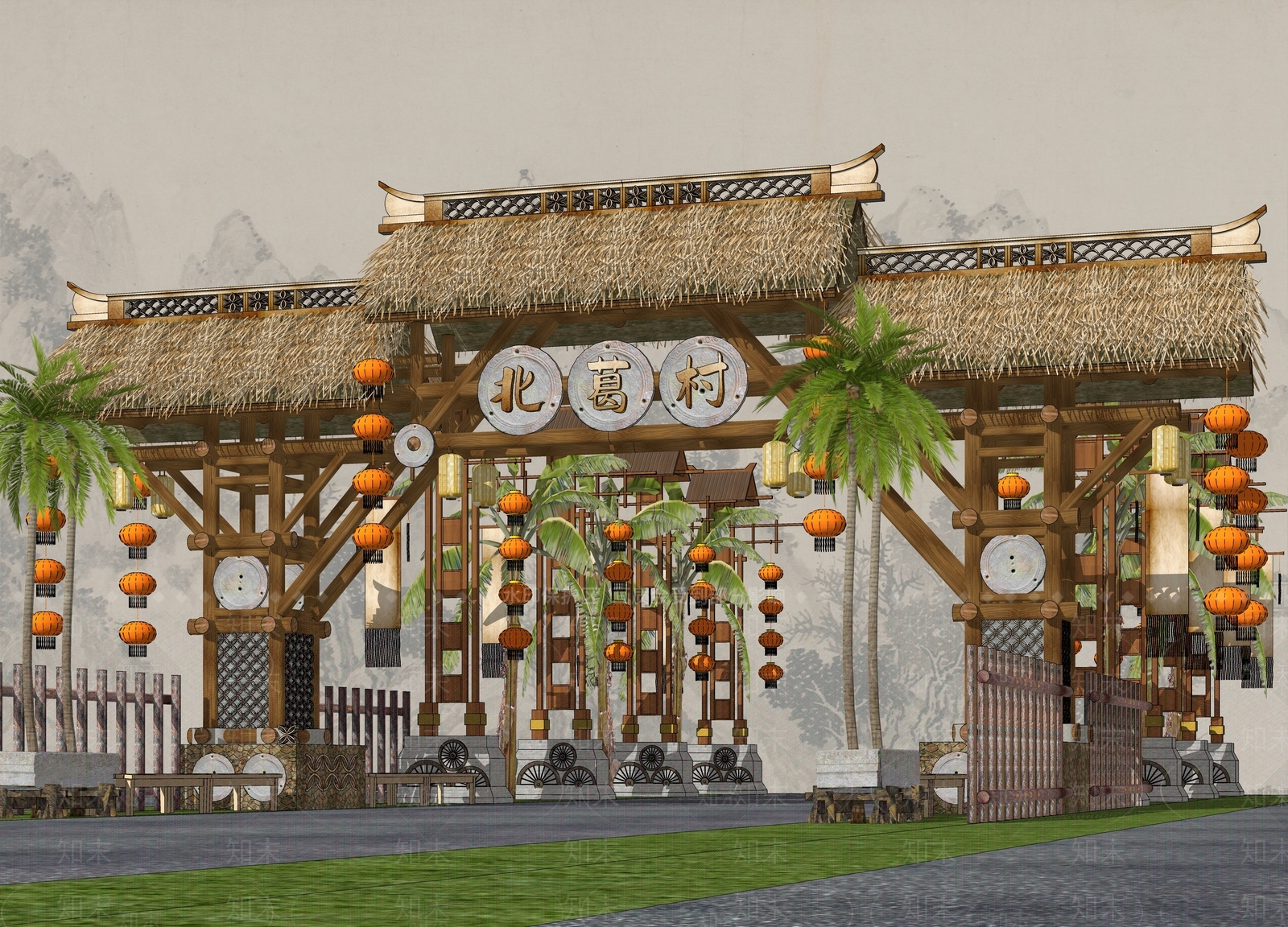 新农村入口牌坊大门标志SU模型下载【ID:1159988965】