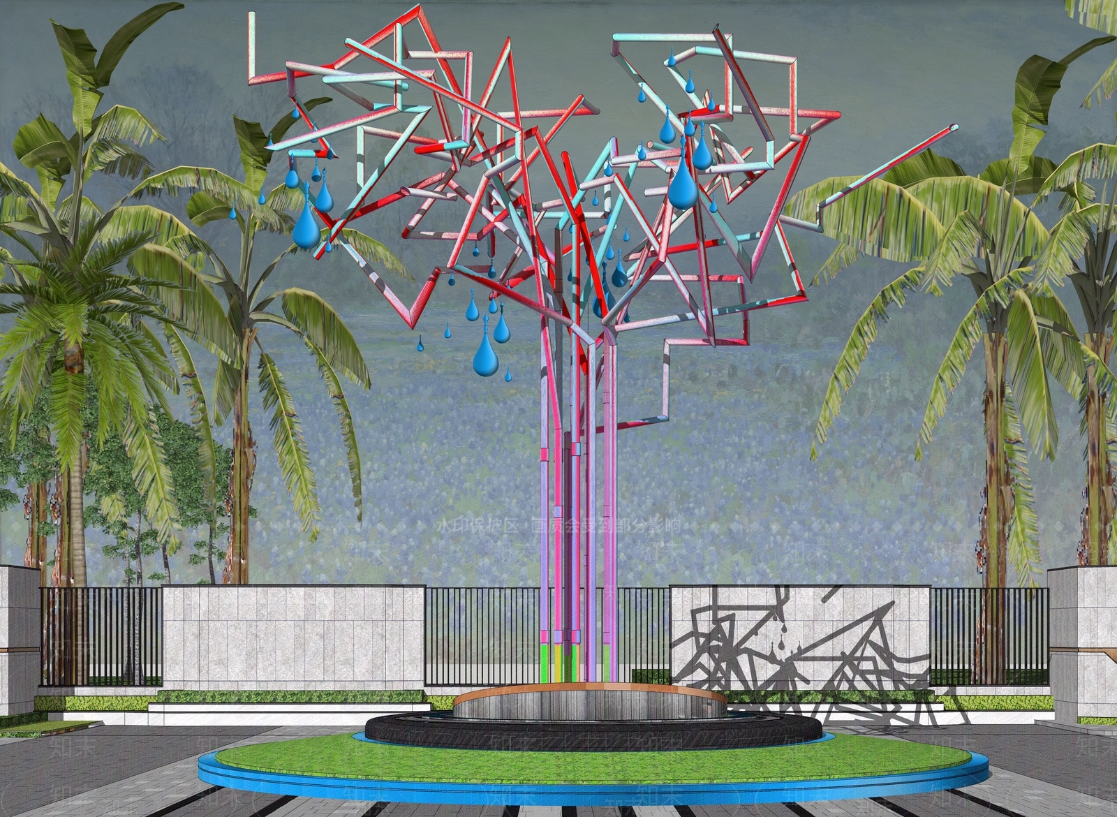 折线钢管树冠树枝造型雕塑小品SU模型下载【ID:1159989211】