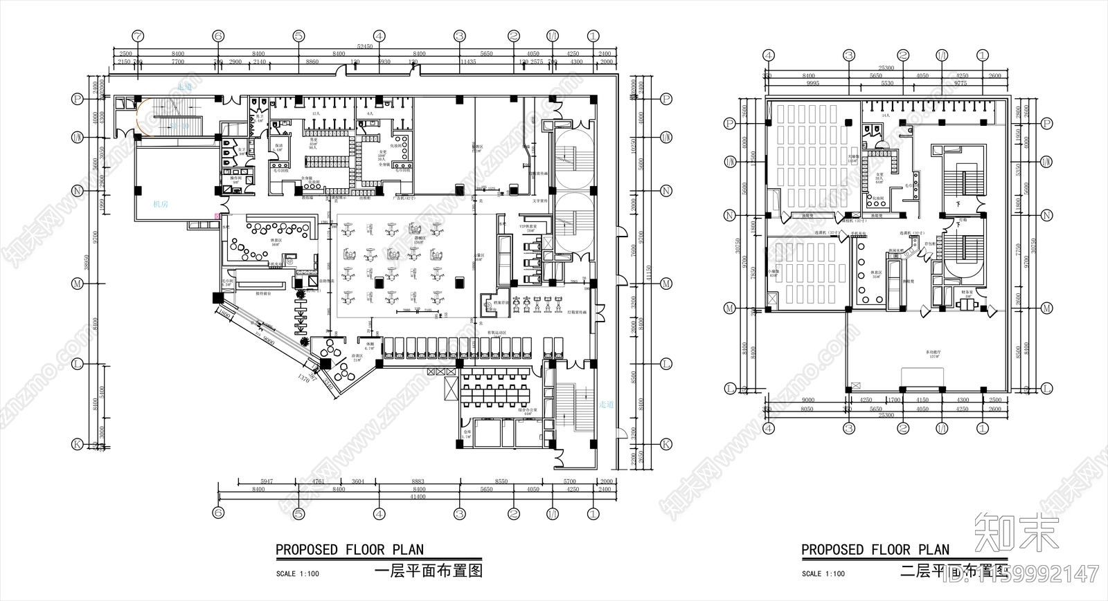 2000㎡两层高端健身会所平面布置图cad施工图下载【ID:1159992147】