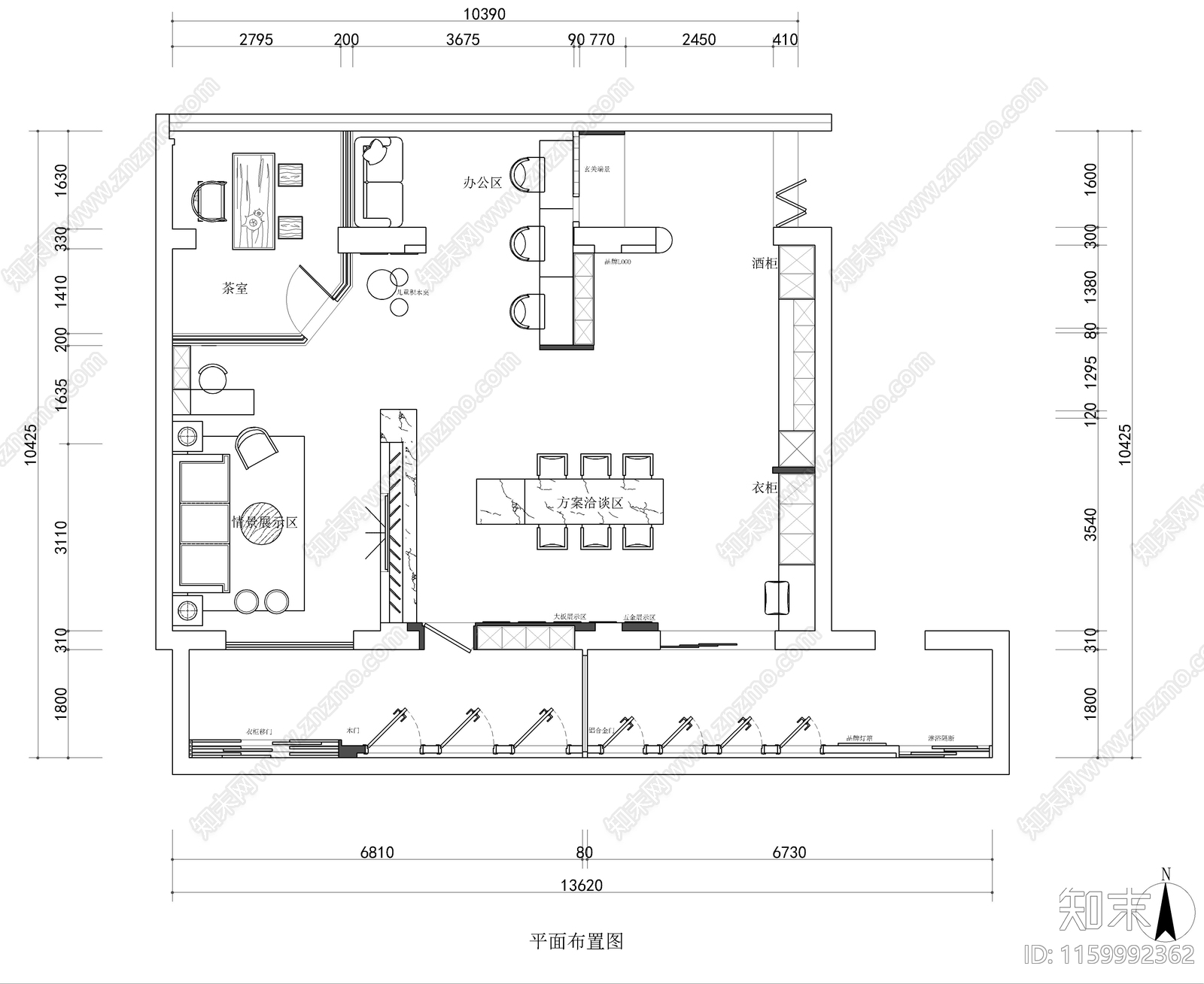 定制门展厅门店室内设cad施工图下载【ID:1159992362】