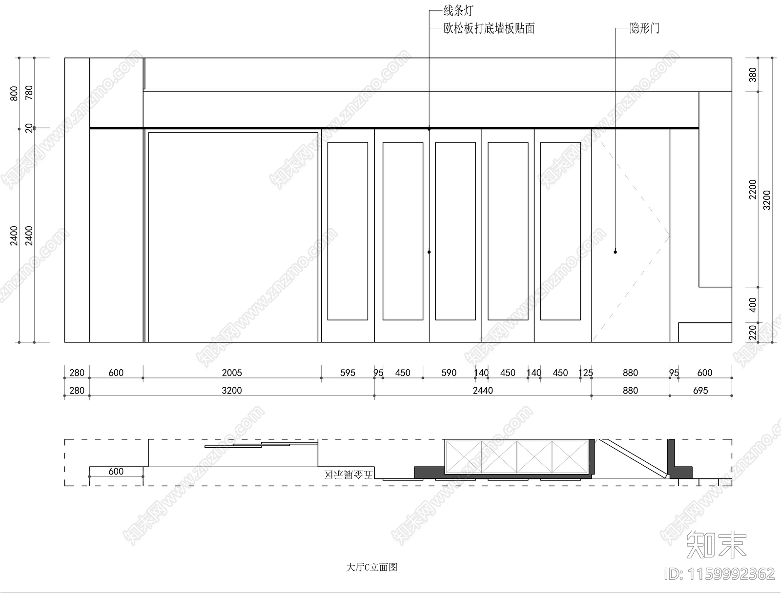 定制门展厅门店室内设cad施工图下载【ID:1159992362】