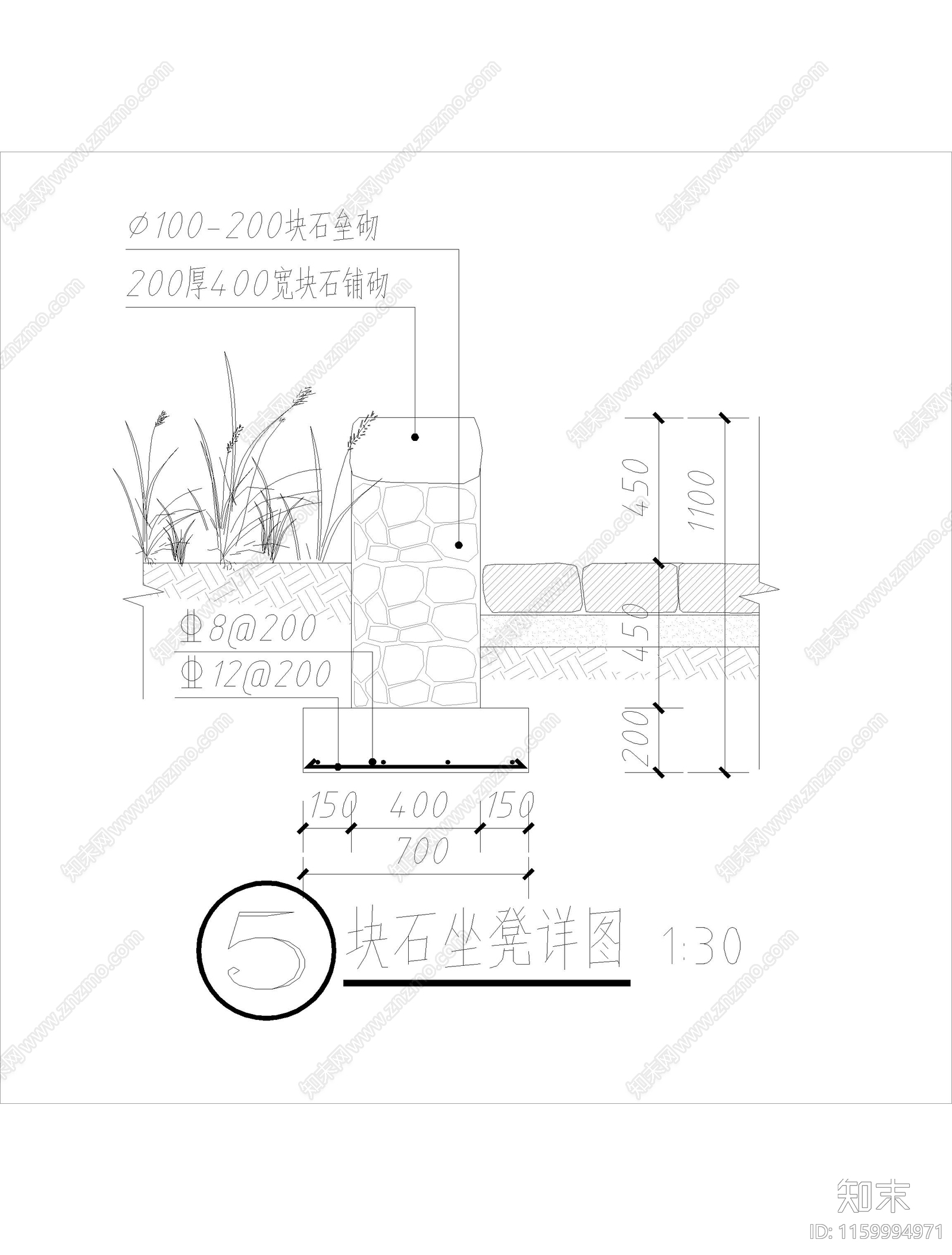 种植池挡墙坐凳剖面图做cad施工图下载【ID:1159994971】